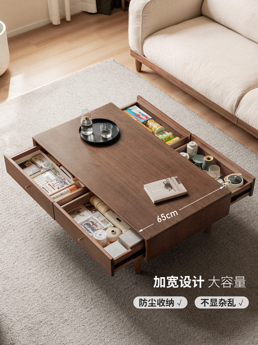 实木茶几客厅现代简约长方形茶台胡桃色收纳储物茶桌